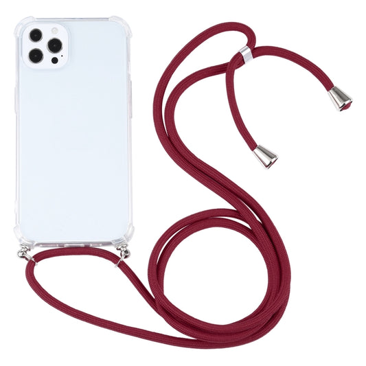 For iPhone 13 Pro Four-corner Shockproof Transparent TPU Protective Case with Lanyard (Wine Red) - iPhone 13 Pro Cases by buy2fix | Online Shopping UK | buy2fix