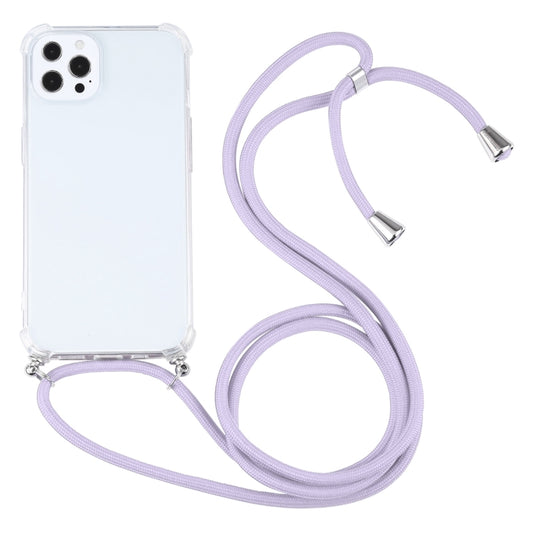 For iPhone 13 Pro Four-corner Shockproof Transparent TPU Protective Case with Lanyard (Light Purple) - iPhone 13 Pro Cases by buy2fix | Online Shopping UK | buy2fix
