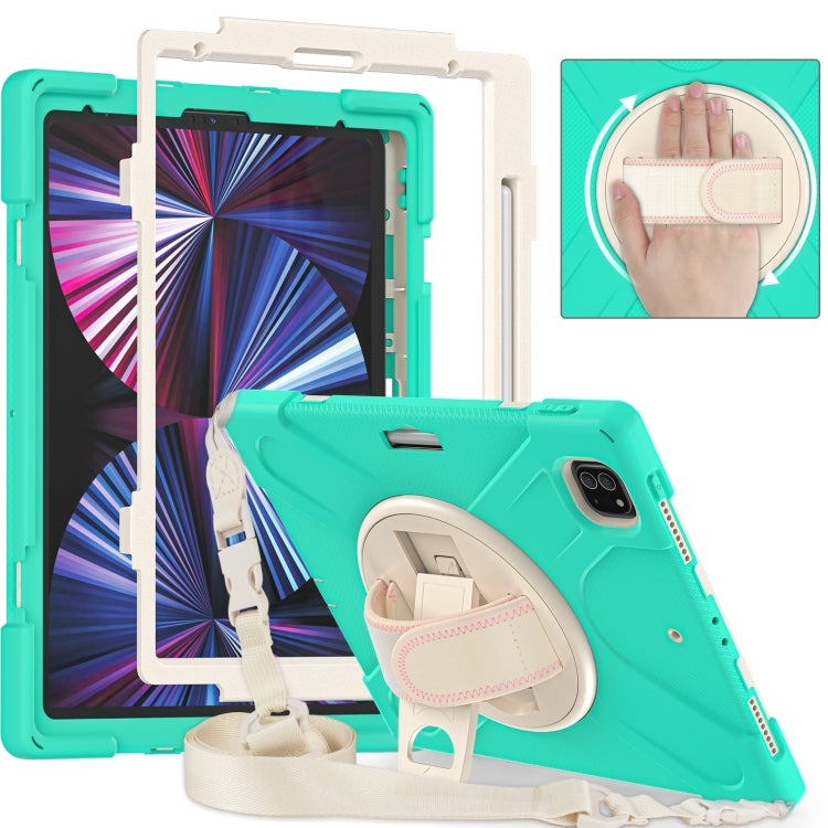 For iPad Pro 12.9 2022 / 2021/ 2020 / 2018  Silicone + PC Protective Tablet Case with Holder & Shoulder Strap(Mint Green) - iPad Pro 12.9 (2022/2021) Cases by buy2fix | Online Shopping UK | buy2fix