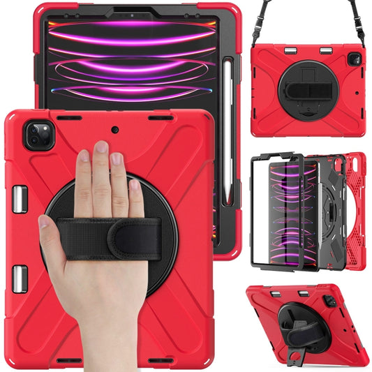 For iPad Pro 12.9 2022 / 2021/ 2020 / 2018  Silicone + PC Protective Tablet Case with Holder & Shoulder Strap(Red) - iPad Pro 12.9 (2022/2021) Cases by buy2fix | Online Shopping UK | buy2fix