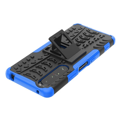 For Sony Xperia 1 III Tire Texture Shockproof TPU+PC Protective Case with Holder(Blue) - Sony Cases by buy2fix | Online Shopping UK | buy2fix