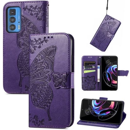 Butterfly Love Flowers Embossed Horizontal Flip Leather Case with Holder & Card Slots & Wallet & Lanyard For Motorola Edge 20 Pro(Dark Purple) - Motorola Cases by buy2fix | Online Shopping UK | buy2fix