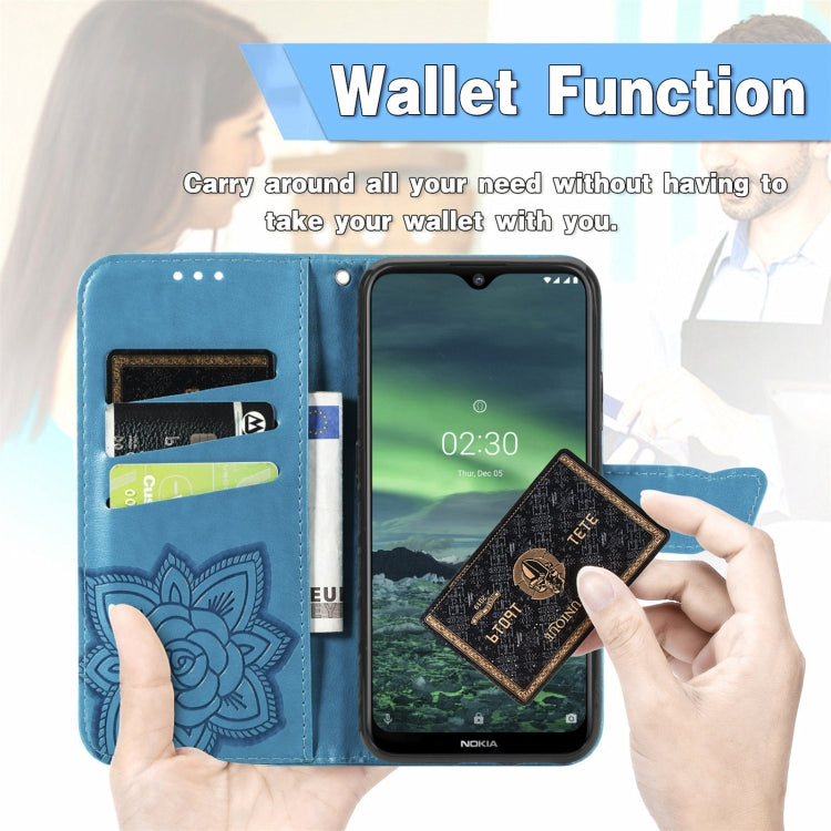 Butterfly Love Flowers Embossed Horizontal Flip Leather Case with Holder & Card Slots & Wallet & Lanyard For ZTE Blade A51(Blue) - ZTE Cases by buy2fix | Online Shopping UK | buy2fix