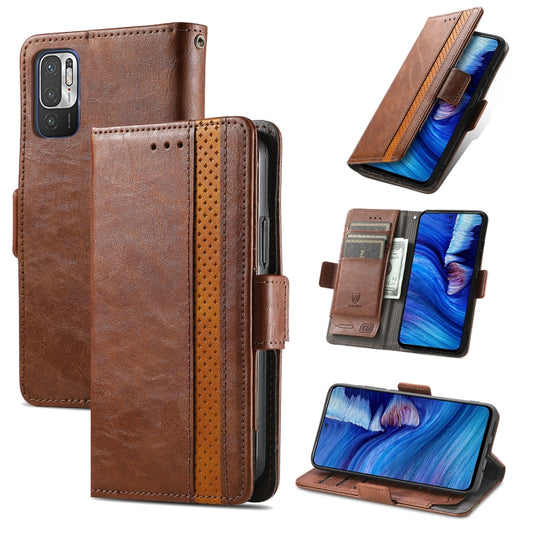 For Xiaomi Redmi Note 10 5G CaseNeo Business Splicing Dual Magnetic Buckle Horizontal Flip PU Leather Case with Holder & Card Slots & Wallet(Brown) - Xiaomi Cases by buy2fix | Online Shopping UK | buy2fix