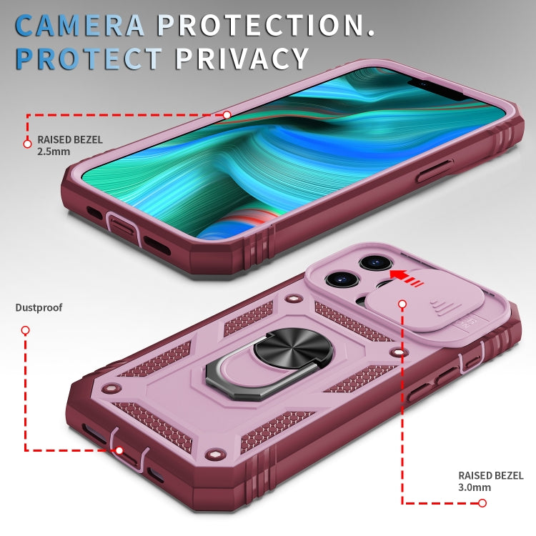 For iPhone 13 Pro Max Sliding Camera Cover Design TPU + PC Protective Case with 360 Degree Rotating Holder & Card Slot (Pink+Dark Red) - iPhone 13 Pro Max Cases by buy2fix | Online Shopping UK | buy2fix