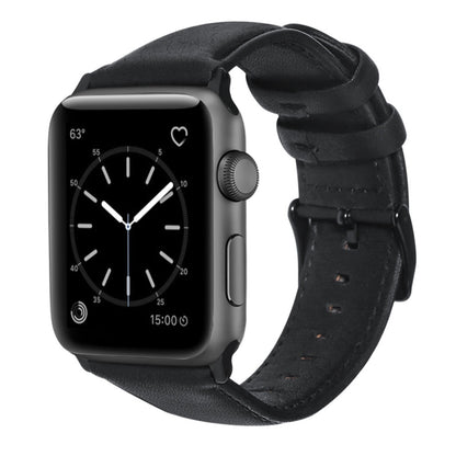 For Apple Watch Series 9&8&7 41mm / SE 3&SE 2&6&SE&5&4 40mm / 3&2&1 38mm Oil Wax Genuine Leather Strap Watch Band(Black) - Watch Bands by buy2fix | Online Shopping UK | buy2fix