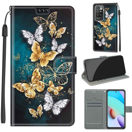 Voltage Coloured Drawing Magnetic Clasp Horizontal Flip PU Leather Case with Holder & Card Slots For Xiaomi Redmi 10(C20 Gold Silver Flying Butterflies) - Xiaomi Cases by buy2fix | Online Shopping UK | buy2fix