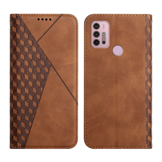 For Motorola Moto G30 / G10 Diamond Pattern Splicing Skin Feel Magnetic Horizontal Flip Leather Case with Card Slots & Holder & Wallet(Brown) - Motorola Cases by buy2fix | Online Shopping UK | buy2fix