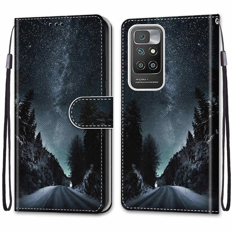 For Xiaomi Redmi 10 Coloured Drawing Cross Texture Horizontal Flip PU Leather Case with Holder & Card Slots & Wallet & Lanyard(Mountain Road Starry Sky) - Xiaomi Cases by buy2fix | Online Shopping UK | buy2fix