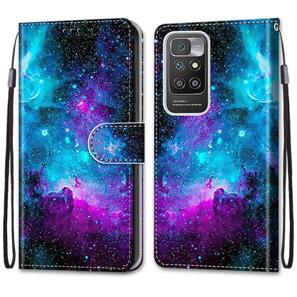 For Xiaomi Redmi 10 Coloured Drawing Cross Texture Horizontal Flip PU Leather Case with Holder & Card Slots & Wallet & Lanyard(Purple Green Starry Sky) - Xiaomi Cases by buy2fix | Online Shopping UK | buy2fix