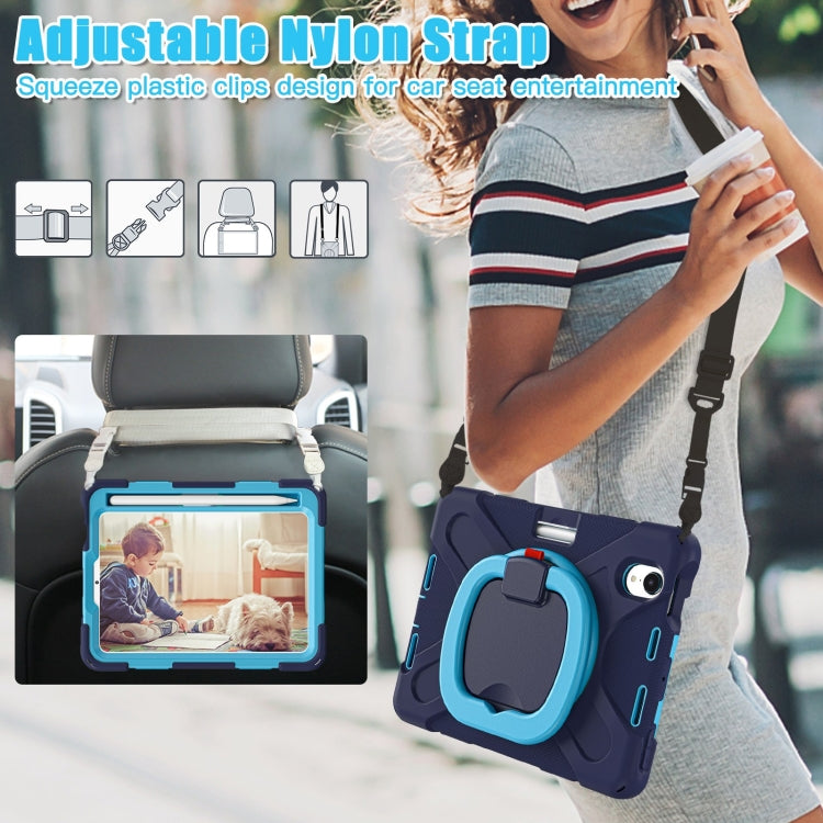 For iPad mini 6 Silicone + PC Protective Tablet Case with Holder & Shoulder Strap(Navy Blue + Blue) - iPad mini 6 Cases by buy2fix | Online Shopping UK | buy2fix