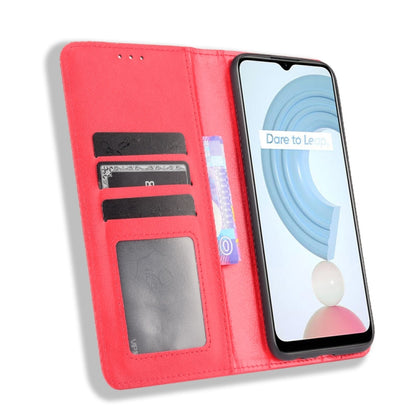 For OPPO Realme C21Y Magnetic Buckle Retro Pattern Horizontal Flip Leather Case with Holder & Card Slot & Wallet(Red) - Realme Cases by buy2fix | Online Shopping UK | buy2fix