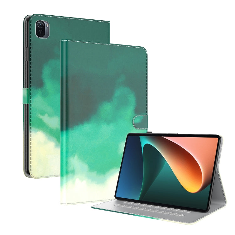 For Xiaomi Mi Pad 5 / 5 Pro Voltage Watercolor Pattern Skin Feel Magnetic Horizontal Flip PU Leather Case with Holder & Card Slots & Photo Frame & Sleep / Wake-up Function(Cyan Green) - More Tablet Cases by buy2fix | Online Shopping UK | buy2fix