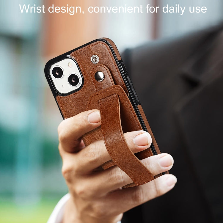 For iPhone 13 mini Crazy Horse Texture Shockproof TPU + PU Leather Case with Card Slot & Wrist Strap Holder (Brown) - iPhone 13 mini Cases by buy2fix | Online Shopping UK | buy2fix