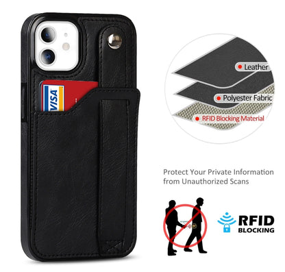 For iPhone 11 Crazy Horse Texture Shockproof TPU + PU Leather Case with Card Slot & Wrist Strap Holder (Black) - iPhone 11 Cases by buy2fix | Online Shopping UK | buy2fix