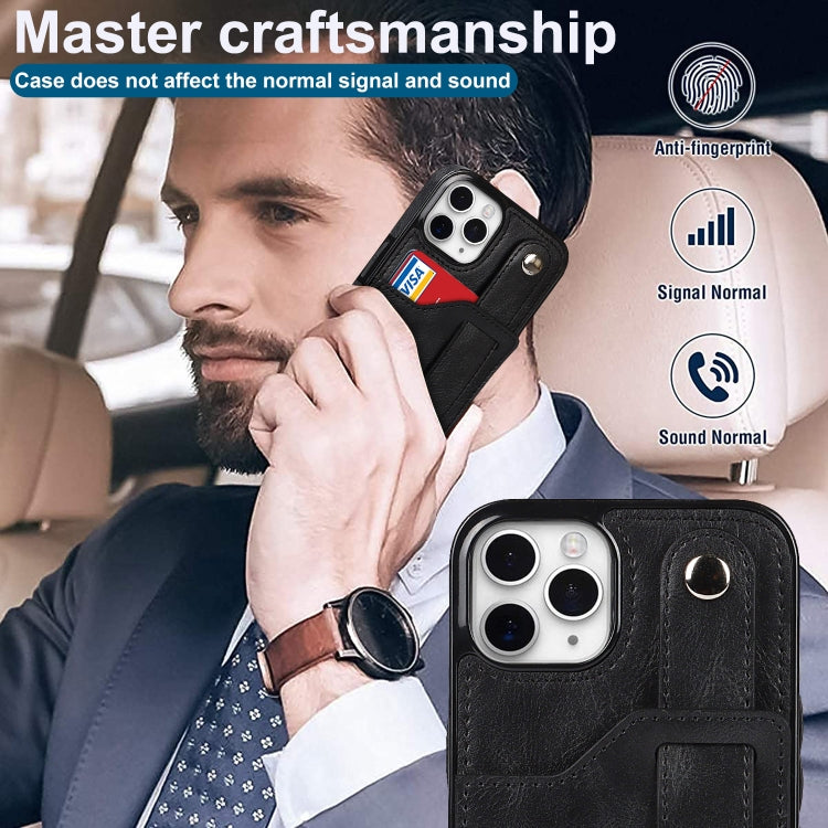 For iPhone 11 Pro Crazy Horse Texture Shockproof TPU + PU Leather Case with Card Slot & Wrist Strap Holder (Black) - iPhone 11 Pro Cases by buy2fix | Online Shopping UK | buy2fix