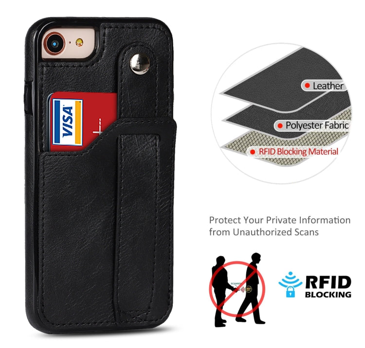 For iPhone SE 2022 / SE 2020 / 8 / 7 Crazy Horse Texture Leather Back Case with Card Slot & Wrist Strap(Black) - iPhone SE 2022 / 2020 / 8 / 7 Cases by buy2fix | Online Shopping UK | buy2fix