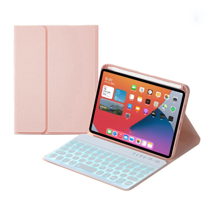 HY006D Round Keys Detachable Bluetooth Keyboard Leather Tablet Case with Colorful Backlight & Holder for iPad mini 6(Pink) - For iPad mini by buy2fix | Online Shopping UK | buy2fix