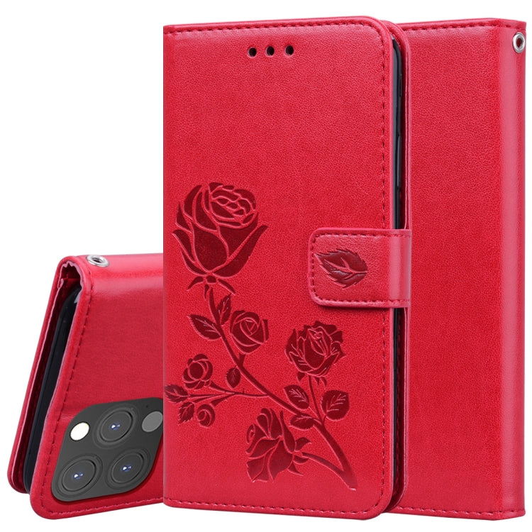 For iPhone 13 Pro Rose Embossed Horizontal Flip PU Leather Case with Holder & Card Slots & Wallet (Red) - iPhone 13 Pro Cases by buy2fix | Online Shopping UK | buy2fix