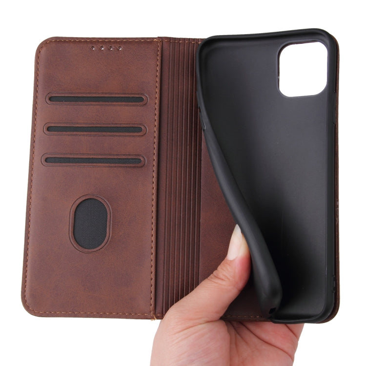 For iPhone 11 Calf Texture Magnetic Horizontal Flip Leather Case with Holder & Card Slots & Wallet (Brown) - iPhone 11 Cases by buy2fix | Online Shopping UK | buy2fix