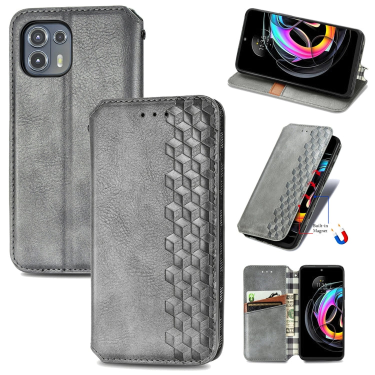 For Motorola Edge 20 Lite Cubic Grid Pressed Horizontal Flip Magnetic PU Leather Case with Holder & Card Slots & Wallet(Grey) - Motorola Cases by buy2fix | Online Shopping UK | buy2fix