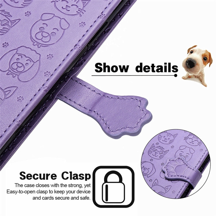 For Blackview A100 Lovely Cat and Dog Embossing Pattern Horizontal Flip Leather Case , with Holder & Card Slots & Wallet & Cartoon Clasp & Lanyard(Purple) - More Brand by buy2fix | Online Shopping UK | buy2fix