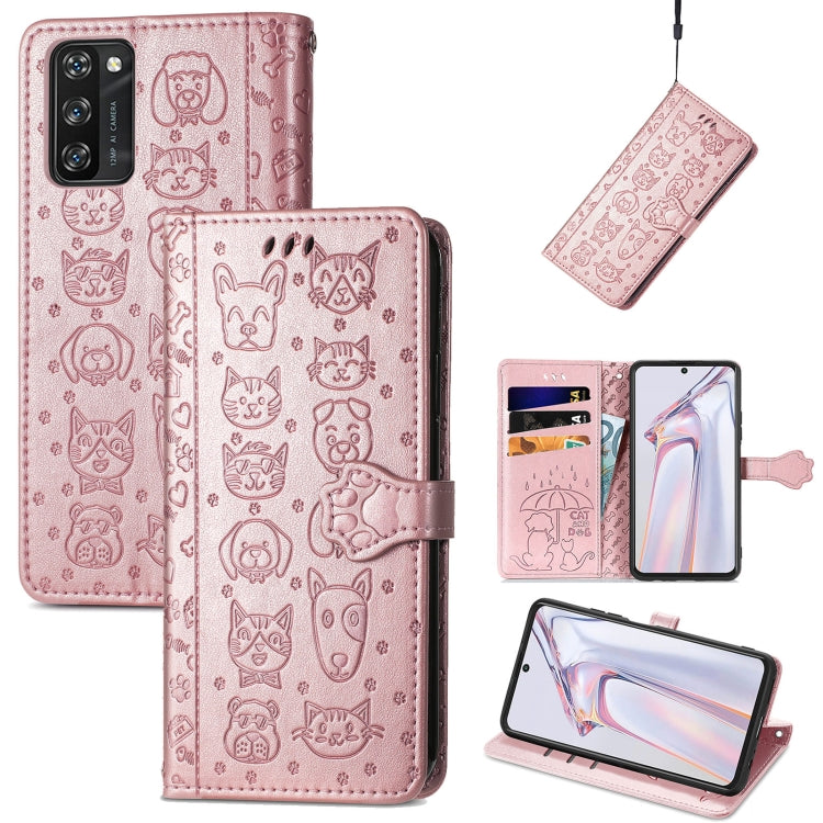 For Blackview A100 Lovely Cat and Dog Embossing Pattern Horizontal Flip Leather Case , with Holder & Card Slots & Wallet & Cartoon Clasp & Lanyard(Rose Gold) - More Brand by buy2fix | Online Shopping UK | buy2fix