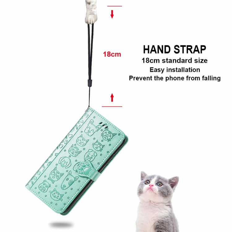 For Motorola Moto Edge 20 Lovely Cat and Dog Embossing Pattern Horizontal Flip Leather Case , with Holder & Card Slots & Wallet & Cartoon Clasp & Lanyard(Green) - Motorola Cases by buy2fix | Online Shopping UK | buy2fix