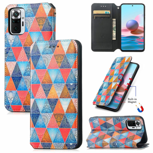 For Xiaomi Redmi Note 10 Pro Colorful Magnetic Horizontal Flip PU Leather Case with Holder & Card Slot & Wallet(Rhombus Mandala) - Xiaomi Cases by buy2fix | Online Shopping UK | buy2fix