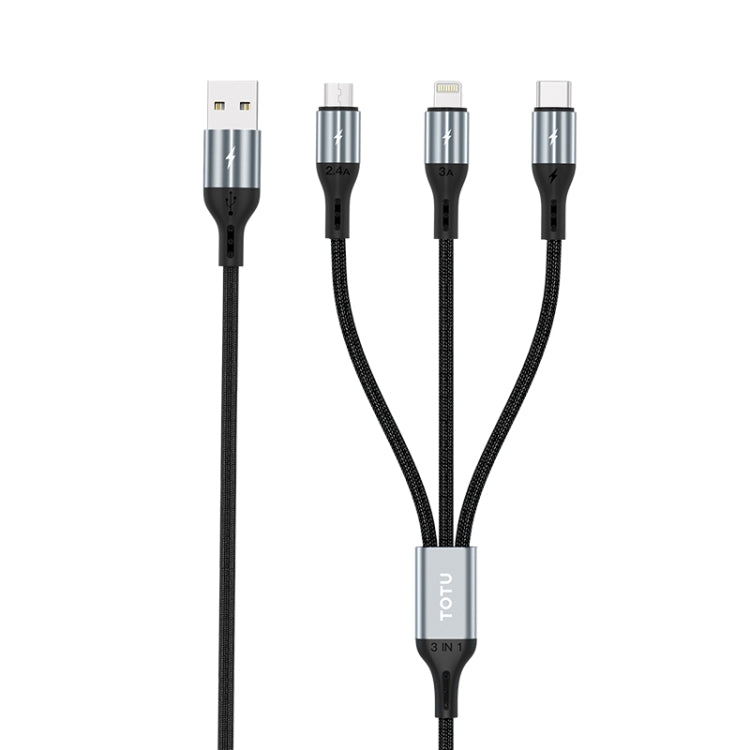 TOTUDESIGN B3B-011 Speedy Series II 3 In 1 8 Pin + Type-C / USB-C + Micro USB Charging Data Cable, Length: 1.2m(Grey) - Multifunction Cable by TOTUDESIGN | Online Shopping UK | buy2fix