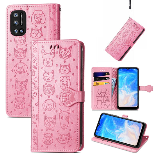 For Doogee N40 Pro Cat and Dog Embossed Horizontal Flip Phone Leather Case with Holder & Card Slot & Wallet & Lanyard(Pink) - More Brand by buy2fix | Online Shopping UK | buy2fix