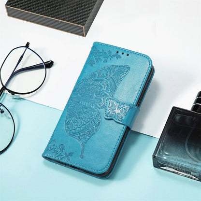 For DOOGEE N40 Pro Butterfly Love Flowers Embossed Horizontal Flip Leather Case with Holder & Card Slots & Wallet & Lanyard(Blue) - More Brand by buy2fix | Online Shopping UK | buy2fix