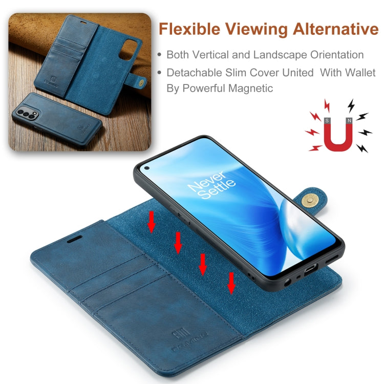 For OnePlus Nord 2 5G DG.MING Crazy Horse Texture Flip Detachable Magnetic Leather Case with Holder & Card Slots & Wallet(Blue) - OnePlus Cases by DG.MING | Online Shopping UK | buy2fix