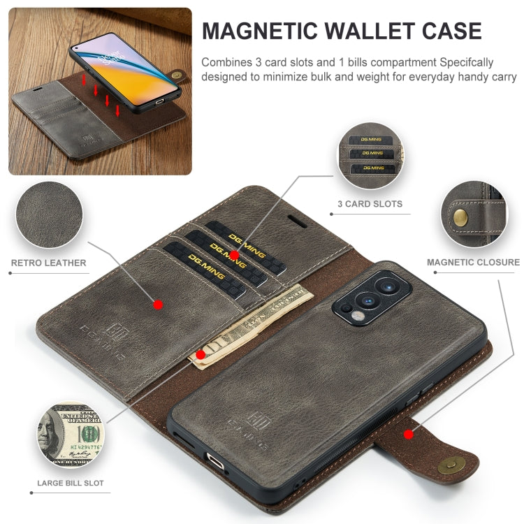 For OnePlus Nord N200 5G DG.MING Crazy Horse Texture Flip Detachable Magnetic Leather Case with Holder & Card Slots & Wallet(Grey) - OnePlus Cases by DG.MING | Online Shopping UK | buy2fix