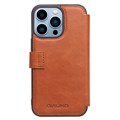 For iPhone 13 Pro QIALINO Magnetic Buckle Phone Leather Case with Card Slot (Brown) - iPhone 13 Pro Cases by QIALINO | Online Shopping UK | buy2fix