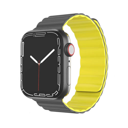 Mutural Moran Series Liquid Silicone Magnetic Strap Watch Band For Apple Watch Series 9&8&7 41mm / SE 3&SE 2&6&SE&5&4 40mm / 3&2&1 38mm(Grey + Yellow) - Watch Bands by Mutural | Online Shopping UK | buy2fix