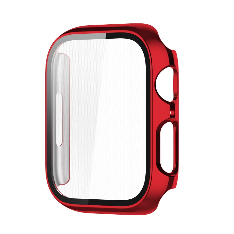 Electroplating Shockproof PC Protective Case with Tempered Glass Film For Apple Watch Series 9 / 8 / 7 45mm(Red) - Watch Cases by buy2fix | Online Shopping UK | buy2fix