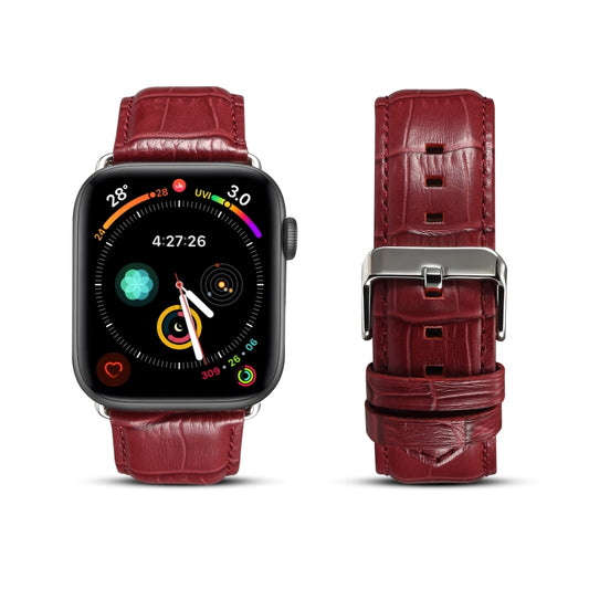 For Apple Watch Ultra 49mm&Watch Ultra 2 49mm / Series 9&8&7 45mm / SE 3&SE 2&6&SE&5&4 44mm / 3&2&1 42mm Cowhide Crocodile Texture Strap Watch Band(Red-brown) - Watch Bands by buy2fix | Online Shopping UK | buy2fix