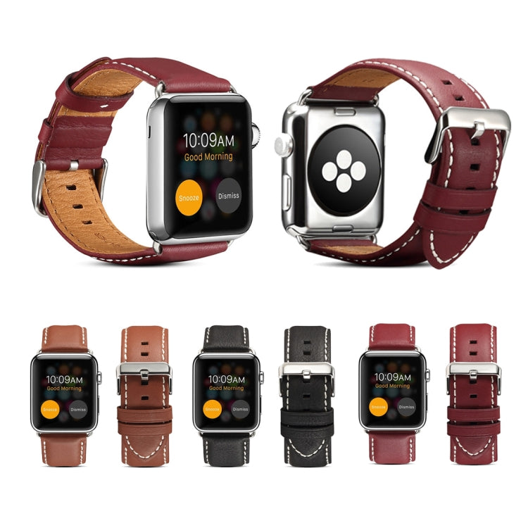 For Apple Watch Series 9&8&7 41mm / SE 3&SE 2&6&SE&5&4 40mm / 3&2&1 38mm Environmental Protection Genuine Leather Watch Band Watch Band(Red-brown) - Watch Bands by buy2fix | Online Shopping UK | buy2fix