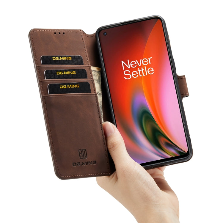 For OnePlus Nord 2 DG.MING Retro Oil Side Horizontal Flip Leather Case with Holder & Card Slots & Wallet(Coffee) - OnePlus Cases by DG.MING | Online Shopping UK | buy2fix