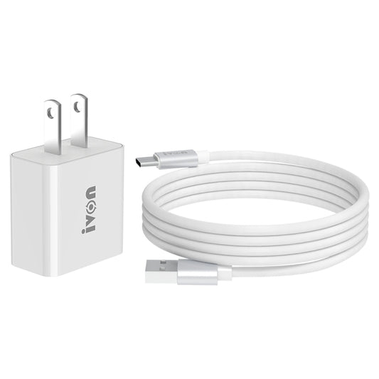 IVON AD-35 2 in 1 18W QC3.0 USB Port Travel Charger + 1m USB to USB-C / Type-C Data Cable Set, US Plug(White) - USB Charger by IVON | Online Shopping UK | buy2fix