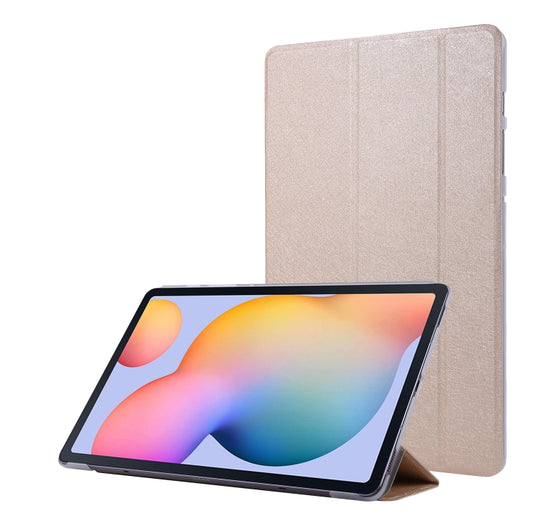 For Samsung Galaxy Tab S8+ / Tab S7+ Silk Texture Flip Leather Tablet Case(Gold) - Galaxy Tab S8 Cases by buy2fix | Online Shopping UK | buy2fix