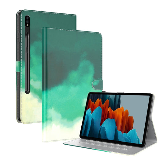 For Samsung Galaxy Tab S9+ Watercolor Pattern Flip Leather Tablet Case(Cyan Green) - Galaxy Tab S9+ Cases by buy2fix | Online Shopping UK | buy2fix