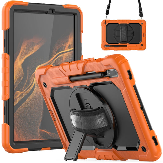 For Samsung Galaxy Tab S8 11 inch SM-X700 Silicone + PC Tablet Case with Shoulder Strap(Orange+Black) - Galaxy Tab S8 Cases by buy2fix | Online Shopping UK | buy2fix