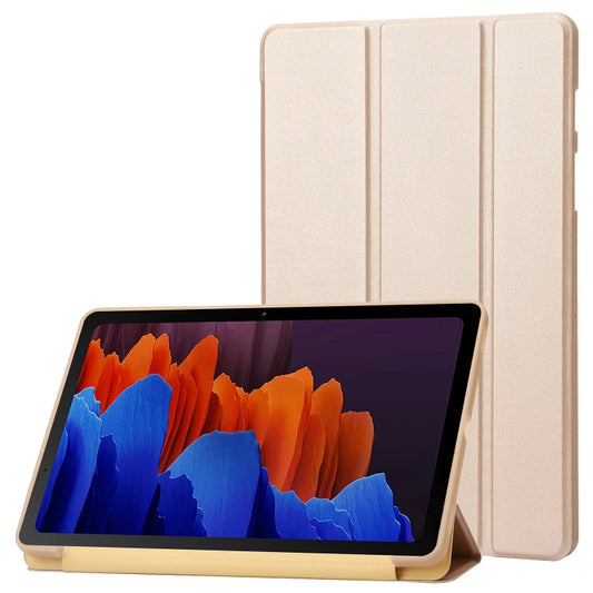 For Samsung Galaxy Tab S8 / S7 3-Fold Holder Silicone Leather Tablet Case(Gold) - Galaxy Tab S8 Cases by buy2fix | Online Shopping UK | buy2fix