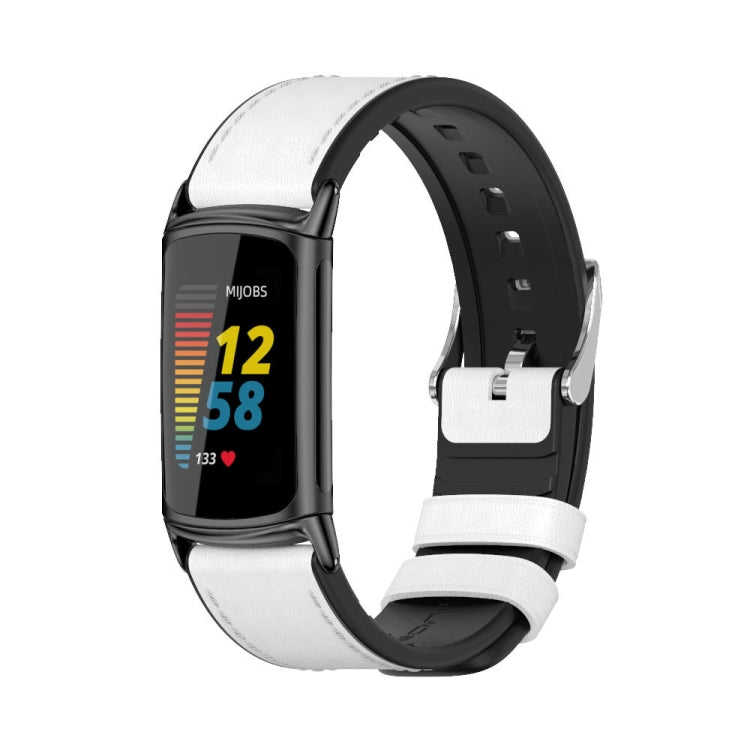 For Fitbit Charge5 Mijobs TPU + Leather Watch Band(White+Black) - Watch Bands by MIJOBS | Online Shopping UK | buy2fix
