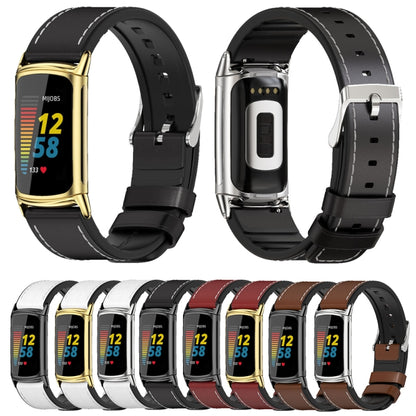 For Fitbit Charge5 Mijobs TPU + Leather Watch Band(White+Black) - Watch Bands by MIJOBS | Online Shopping UK | buy2fix