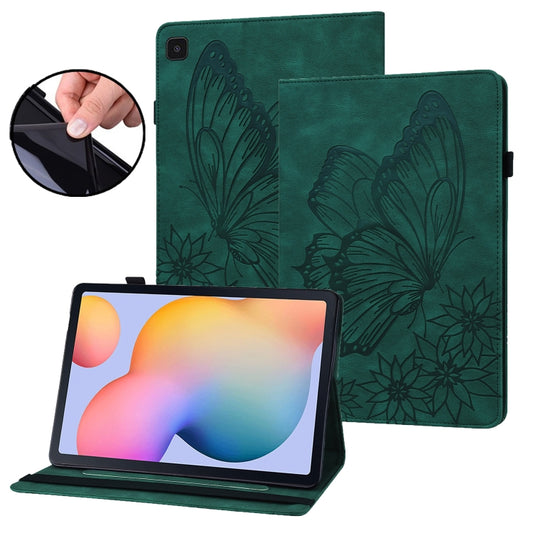 For Samsung Galaxy Tab S6 Lite P610 Big Butterfly Embossed Smart Leather Tablet Case(Green) - Tab S6 Lite P610 / P615 by buy2fix | Online Shopping UK | buy2fix