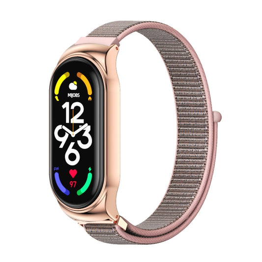 For Xiaomi Mi Band 7 / 7 NFC MIJOBS CS Stainless Steel Case Nylon Watch Band(Pink Sand Rose Gold) - Watch Bands by MIJOBS | Online Shopping UK | buy2fix