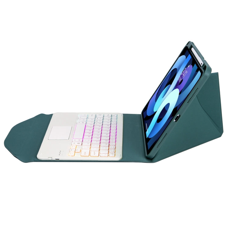 Z098B-AS Pen Slot Touchpad Backlight Bluetooth Keyboard Leather Tablet Case For iPad Air 10.9 2022/2020(Green) - For iPad Air by buy2fix | Online Shopping UK | buy2fix